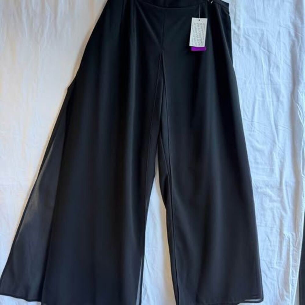 Plus Size  18W NWT J.R. Nites Woman Black Chiffon Overlay Elegant Wide Leg Pants